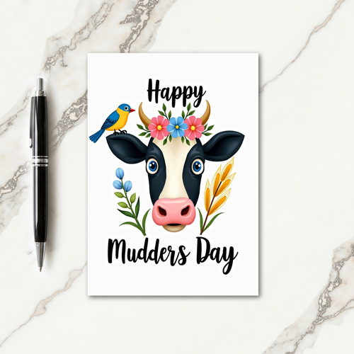 Sweet Floral Cow Mothers Day Card