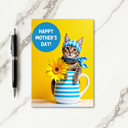Sweet Floral Feline Mothers Day Card