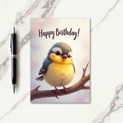 Sweet Fluffy Bird Birthday Card