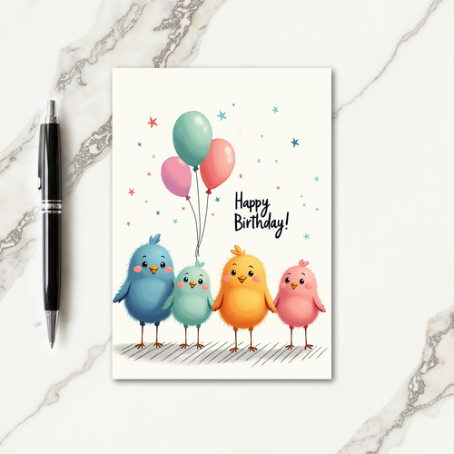 Sweet Fluffy Birds Birthday Card
