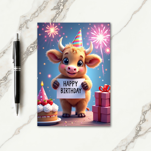 Sweet Fluffy Cow Birthday Card