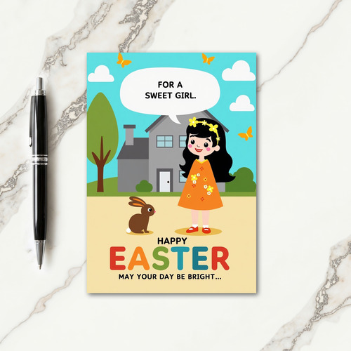 Sweet Girl Happy Easter Card
