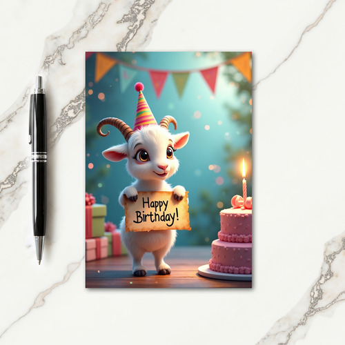 Sweet Goat Party Hat Card