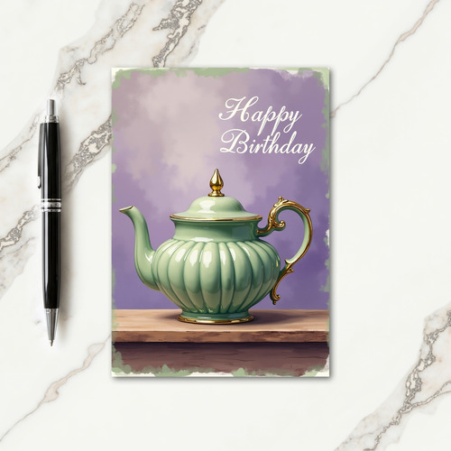 Sweet Jade Teapot Birthday Card
