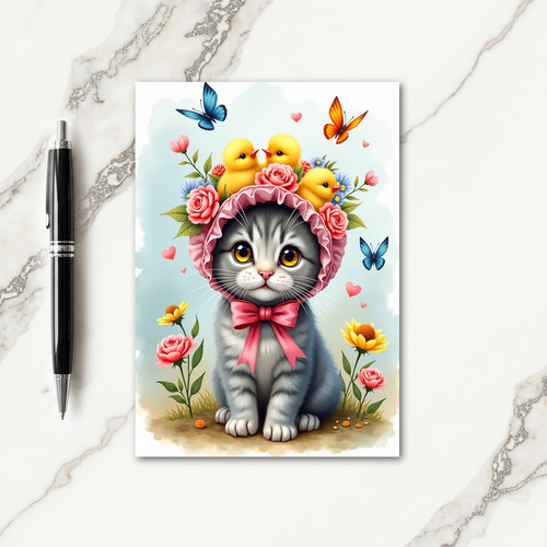 Sweet Kitten Floral Mothers Day Card