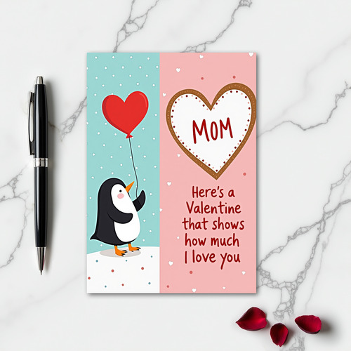 Sweet Mom Valentine Penguin Card