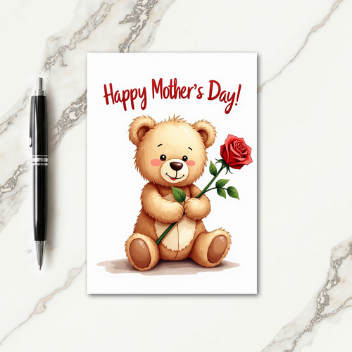 Sweet Mothers Day Bear Rose Card