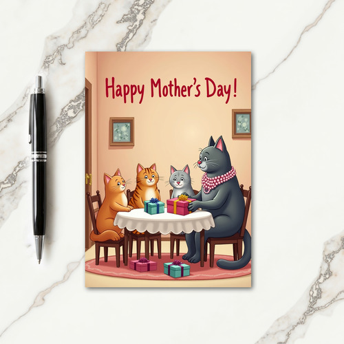 Sweet Mothers Day Cat Family Card