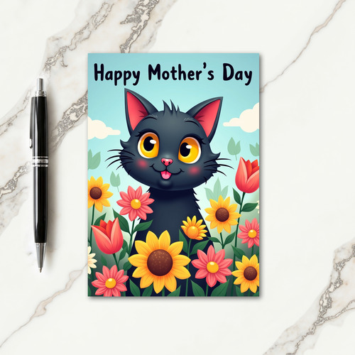 Sweet Mothers Day Cat Floral Card