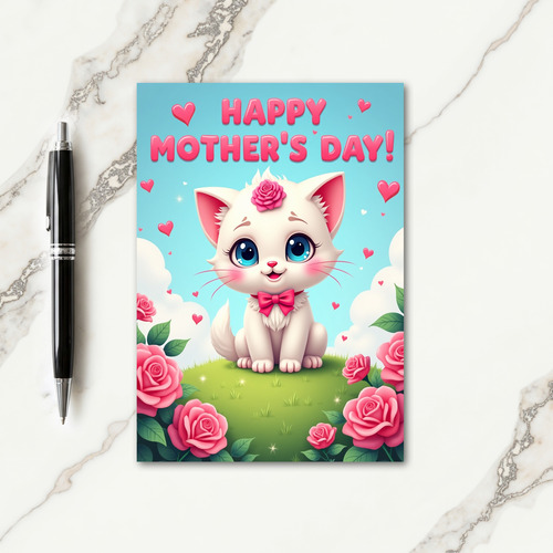 Sweet Mothers Day Cat Rose Card