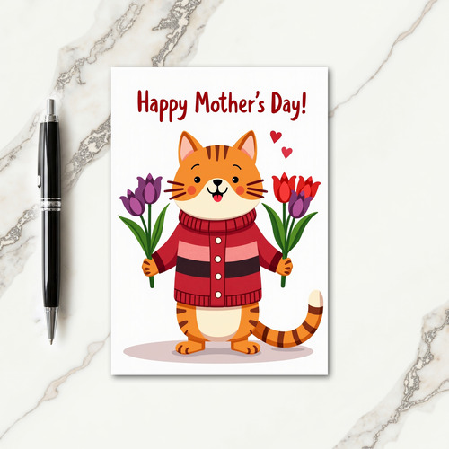 Sweet Mothers Day Cat Tulip Card