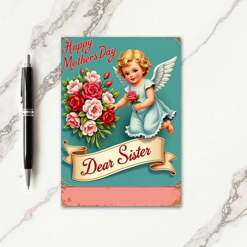 Sweet Mothers Day Cherub Rose Card
