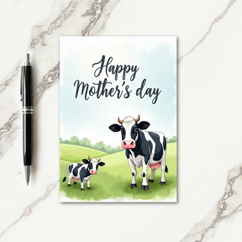 Sweet Mothers Day Cow Art Card