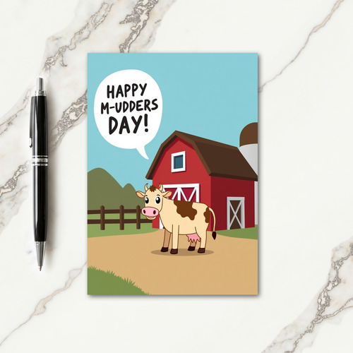 Sweet Mothers Day Cow Illustration Card