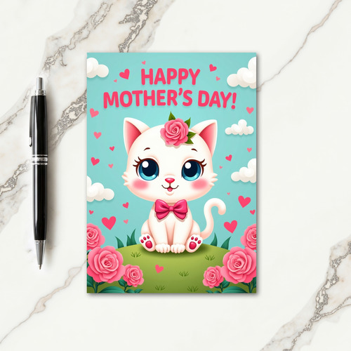 Sweet Mothers Day Feline Rose Card