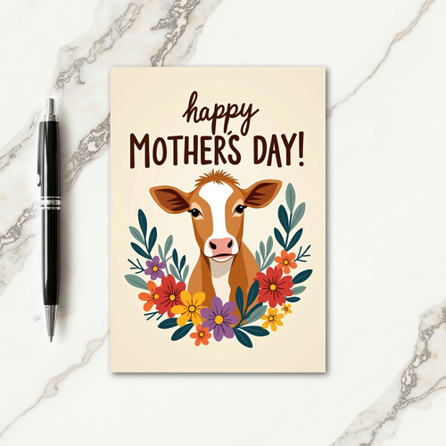 Sweet Mothers Day Floral Cow Card