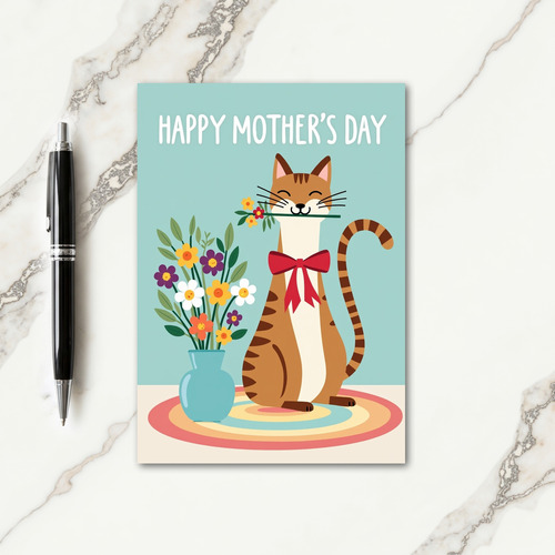Sweet Mothers Day Flowers Cat Card