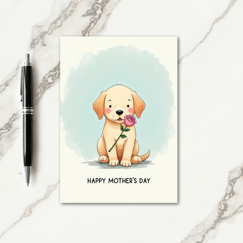 Sweet Mothers Day Pup With Rose Card