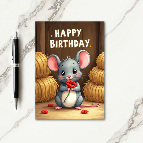 Sweet Mouse Bloom Birthday Card