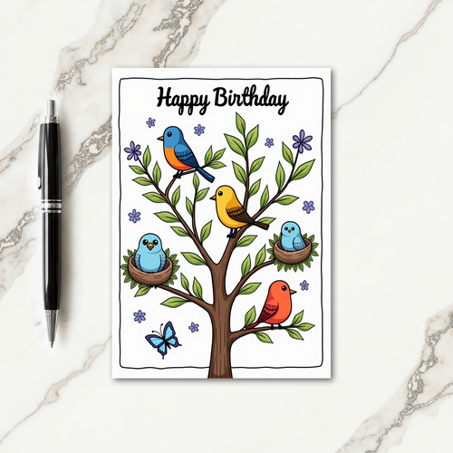 Sweet Nestling Birds Birthday Card