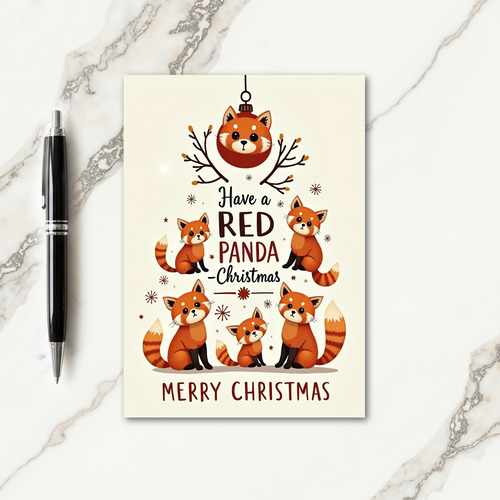 Sweet Orange Panda Christmas Card