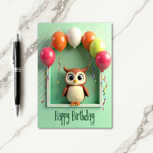 Sweet Owl Balloon Birthday Card