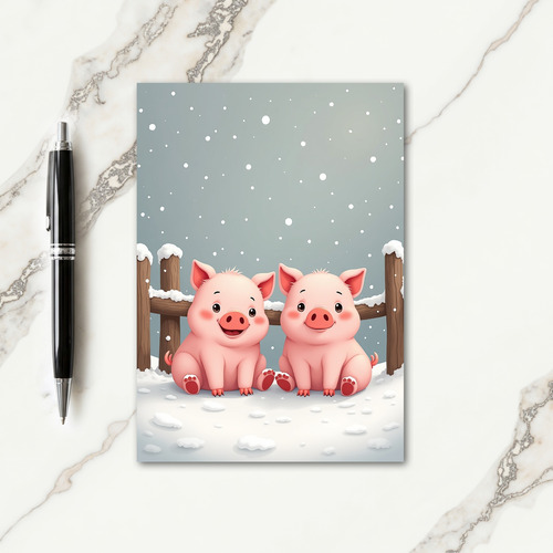 Sweet Piglets Christmas Snow Card