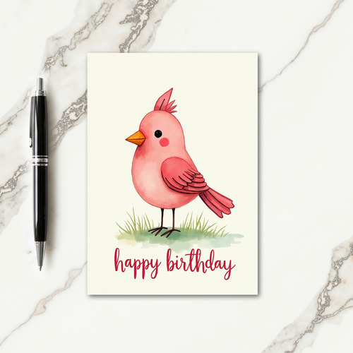 Sweet Pink Bird Birthday Card