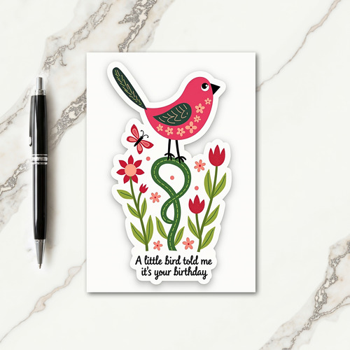 Sweet Pink Bird Floral Card