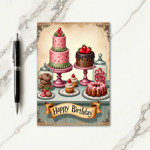 Sweet Pink Cake Birthday Card