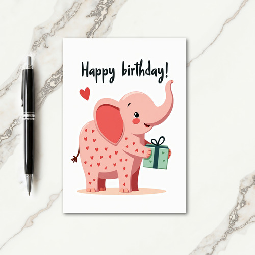 Sweet Pink Elephant Birthday Card