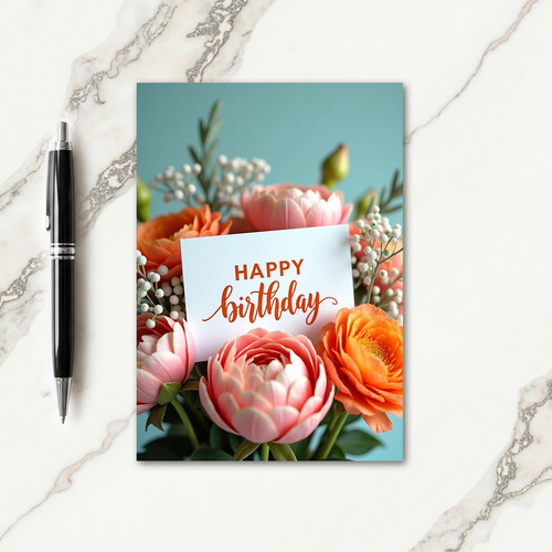 Sweet Pink Orange Birthday Card