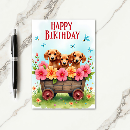 Sweet Puppy Birthday Floral Card