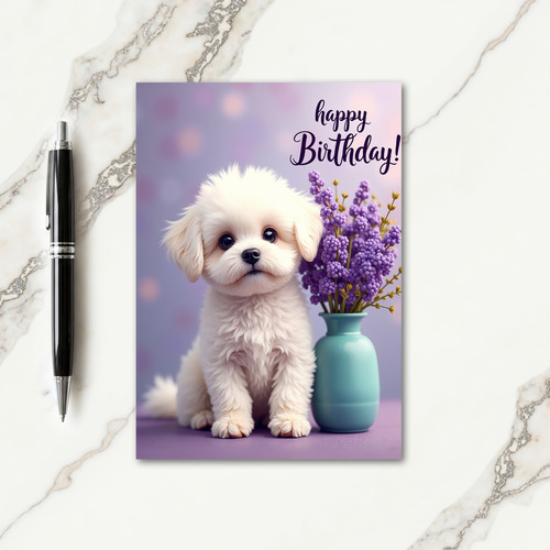 Sweet Puppy Floral Birthday Card