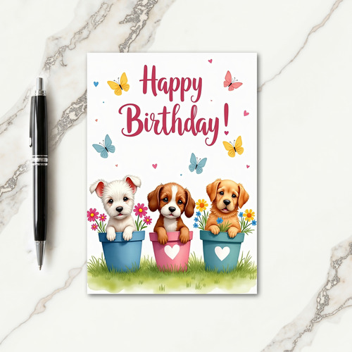 Sweet Puppy Pot Birthday Card