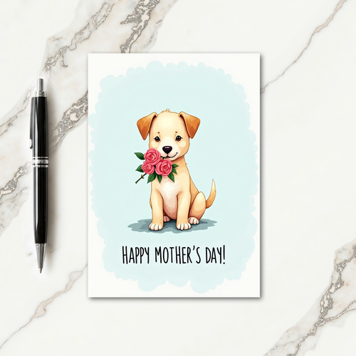 Sweet Puppy Roses Mothers Day Card