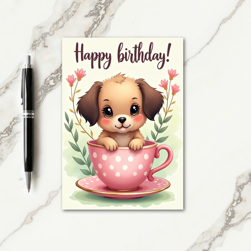 Sweet Puppy Teacup Birthday Card