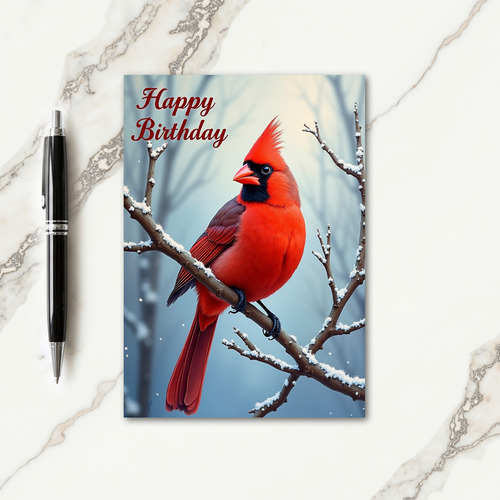 Sweet Red Bird Birthday Card