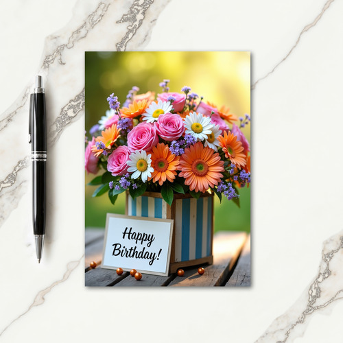 Sweet Rose Daisy Birthday Card