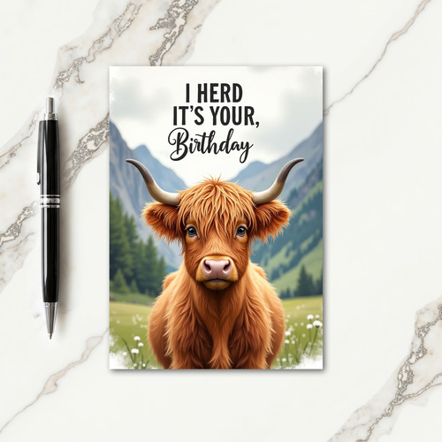 Sweet Shaggy Bovine Birthday Card
