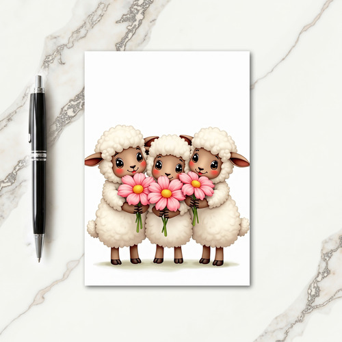 Sweet Sheep Flowers Friend Card