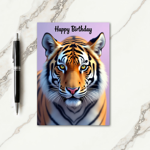 Sweet Striped Feline Birthday Card