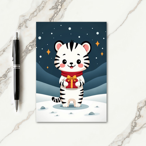 Sweet Striped Feline Christmas Card thumbnail