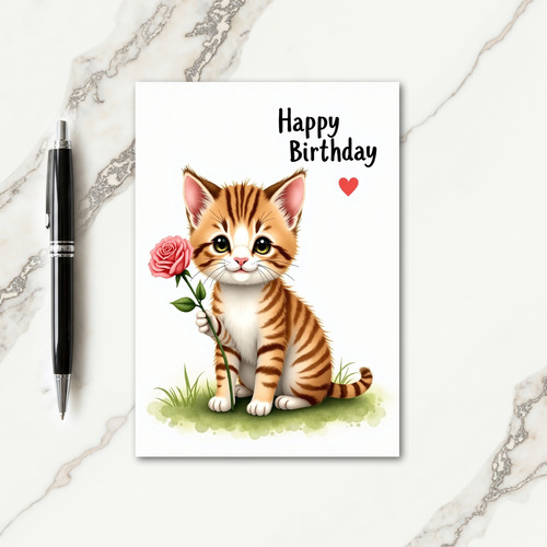 Sweet Tabby Birthday Rose Card