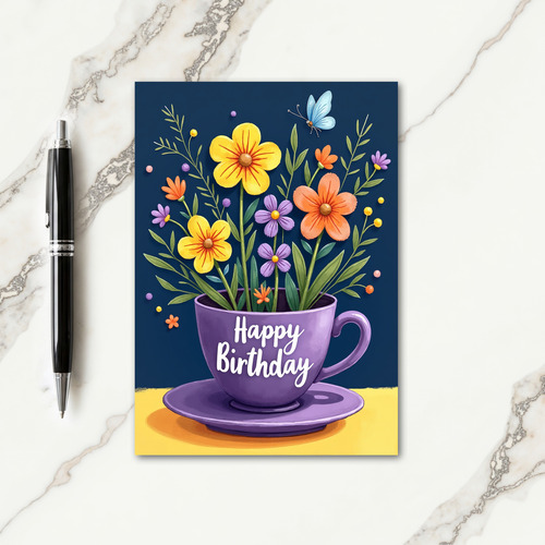 Sweet Teacup Flowers Birthday Card
