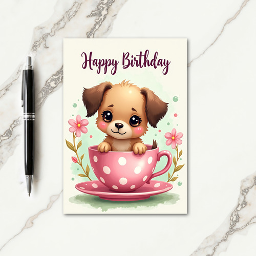 Sweet Teacup Puppy Birthday Card