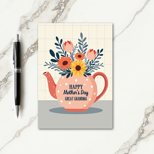 Sweet Teapot Bouquet Mothers Card