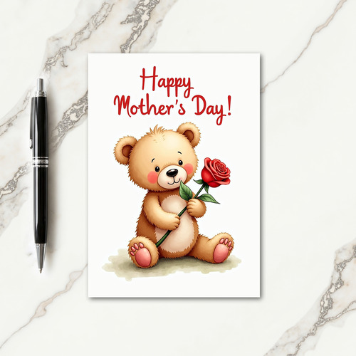 Sweet Teddy Mother Day Rose Card