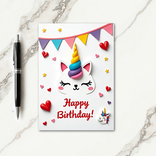 Sweet Unicorn Cat Birthday Card