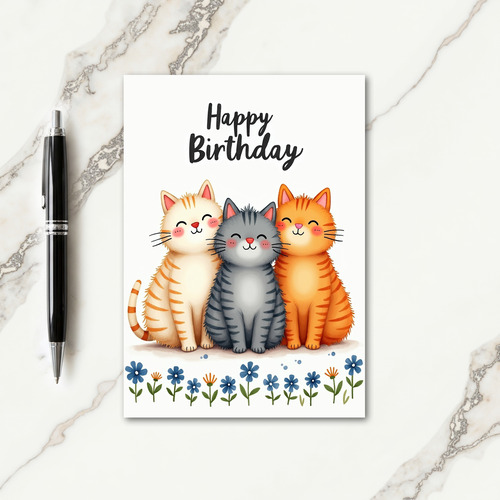 Sweet Watercolor Cats Birthday Card